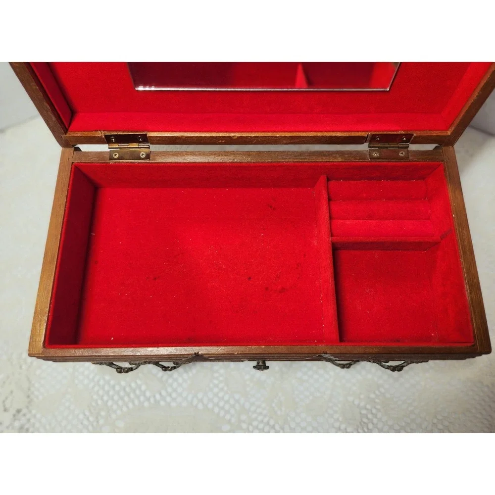 Vtg Wooden Musical Jewelry Box Organizer Storage with 2 Drawers 